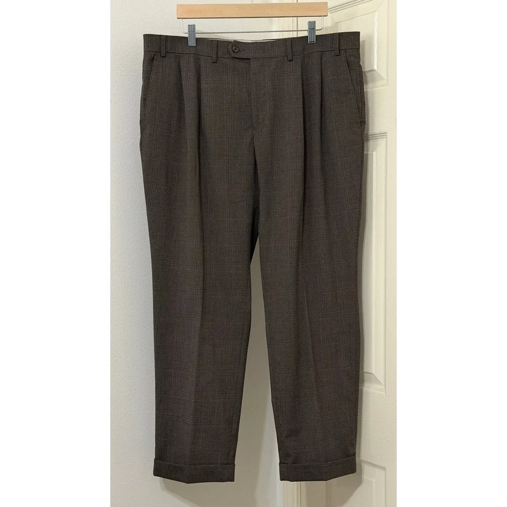 Ralph Lauren Mens sz 38x30‎ Brown Glen Plaid Pleated Cuffed Dress Pants Trousers